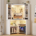 Corner Desk with LED Reading Lights, L Shaped Computer Desk with Hutch & Shelves, Triangle Home Office Desk w/ Charging Station for Work & Study, File Cabinet Storage Bookshelf for Small Space (White)