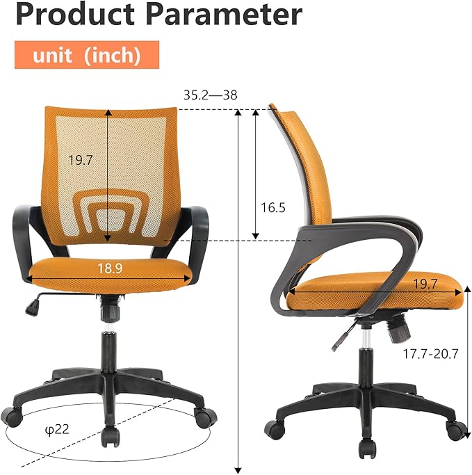PayLessHere Home Office Chair - Adjustable Ergonomic with Lumbar Support, Armrest, High Density Mesh, 360 Swivel for Adults (Pack of 1, Orange)