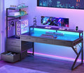 SEDETA 55" Gaming Desk with 6 Drawers, Corner Gaming Desk with Storage & LED Lights, Reversible PC Desk with Power Outlet, Corner Computer Desk with Hutch, Monitor Stand, Side Hook, Carbon Fiber Black
