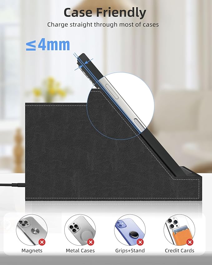 Wireless Charger with Desk Organizer, Fast Charging Station for iPhone 16/15/14/13/12/11 Pro Max, Desk Phone Charger Stand, Desktop Nightstand Organizer Pen Holder for Home Offfice Supplies