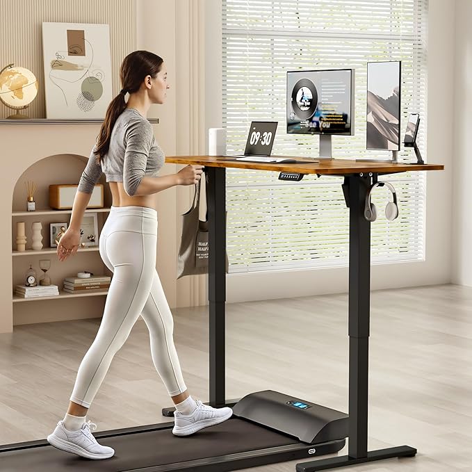 YESHOMY Height Adjustable Electric Standing Desk, 55 x 24 Inches Memory Home Office Sit Stand up Desk with Phone Holder and USB Charging Port, Rustic Brown