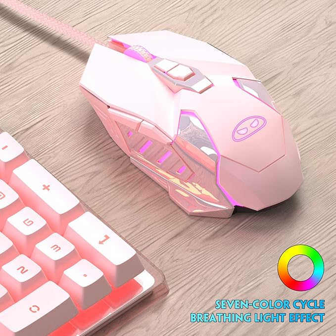 MageGee G10 Gaming Mouse Wired, 7 Colors Breathing LED Backlit Gaming Mouse, 6 Adjustable Speeds, Ergonomic Optical Computer Mouse with 7 Buttons for Windows PC Gamers