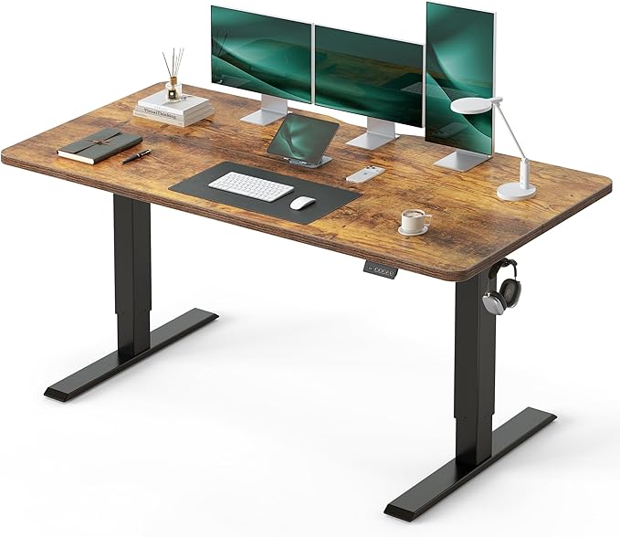 CubiCubi Electric Standing Desk Height Adjustable, 55.1 x 27.6 Inches Home Office Computer Desk, Sit to Stand Up with Memory Presets, Rustic Brown