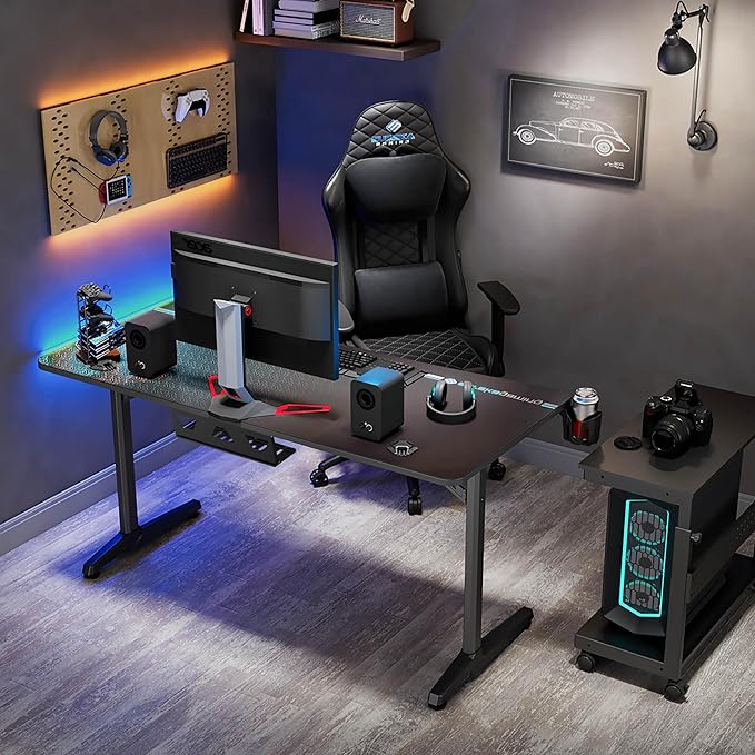 EUREKA ERGONOMIC Gaming Desk 60" Home Office Computer Desk, New Polygon Legs Design, Captain Series (60 Inch, Black)