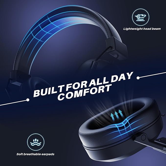 Wireless Gaming Headset for PS5 PS4, Bluetooth 2.4GHz Headphones with Noise Cancelling Mic, 23ms Low Latency Audio, 50+ Hrs & Surround Sound Memory Foam for Switch, Laptop, Mobile, Mac (rgb black)