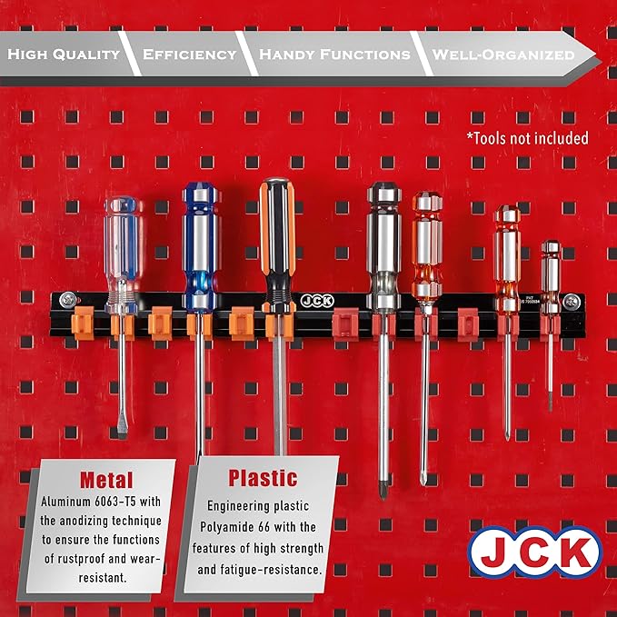 JCK Professional Quality Aluminum Screwdriver Organizer, Wall Mount Screwdriver Organizer, Toolbox Storage, Tool Storage Organizer,Garage Workshop,Hand Tool Holder,Flathead and Phillips Screwdrivers
