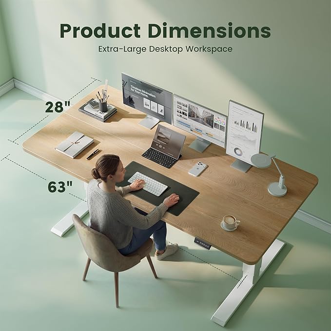CubiCubi Electric Standing Desk Height Adjustable, 63.0 x 27.6 Inches Home Office Computer Desk, Sit to Stand Up with Memory Presets, Maple