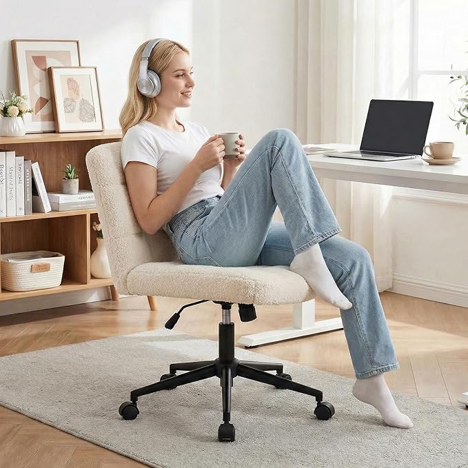 TLSUNNY Wide Sherpa Criss Cross Desk Chair – Beige