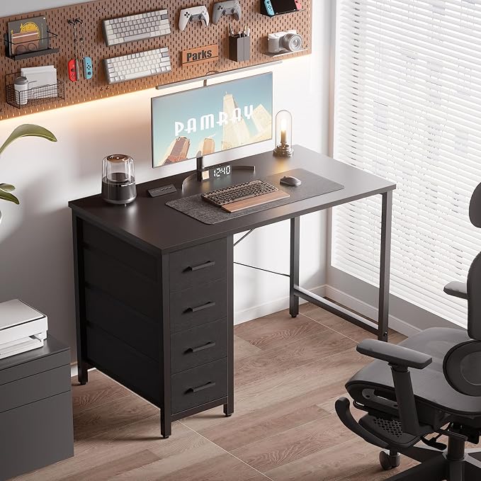 Pamray Computer Desk with 4 Drawers – Black (32")