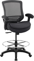 BOLISS 400lbs Ergonomic Office Drafting Chair Mid Mesh Back for Height Adjustable Desk 21inch Foot Ring Height Adjustable Armrest (Black) ﻿