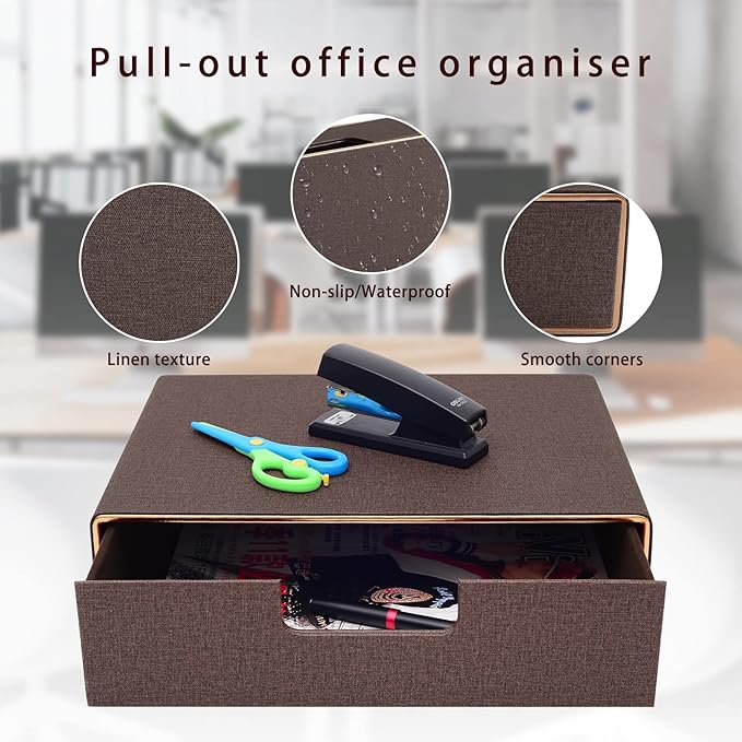 PU Leather Stackable Organizer Drawer,Executive Office Supplies Desktop Filing A4 File Cabinet/Holder for Jewelry/Bill/Paper/Documents/Makeup Home Decor Stationery Storage Box,Coffee