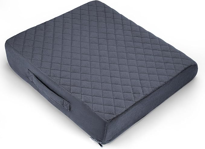 Medium-Soft 20x20x4 Memory Foam Recliner Chair Seat Cushion for Long Sitting - Armchair Pad with Washable Velvety Cover with Waterproof Layer & Non-Slip Base for Seniors & Elderly - Gray