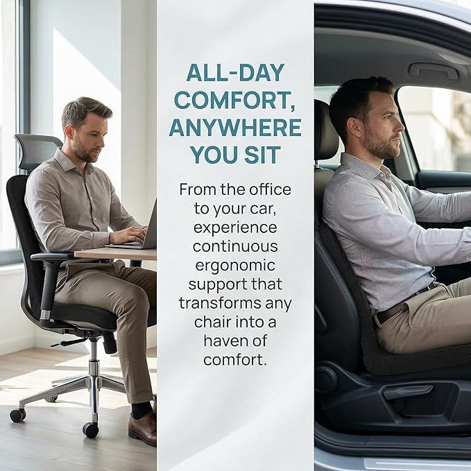 bonmedico Back Support Cushion with Seat – Ergonomic Lumbar Support Pillow Seat Cushion for Office Chair Car Gaming Home Portable Non-Slip Design with Washable Cover – Ideal Gift for Comfort Posture