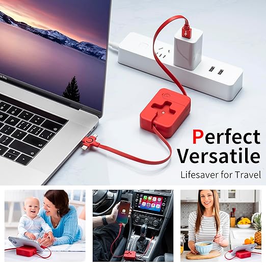 2Pack 3 in 1 Fast Charging Cable, 3A Retractable USB Charger Cable with IP/USB C/Micro Ports, Phone Holder, Multiple Fast Charging Cord for Cell Phones, IP, Samsung Galaxy, Tablets