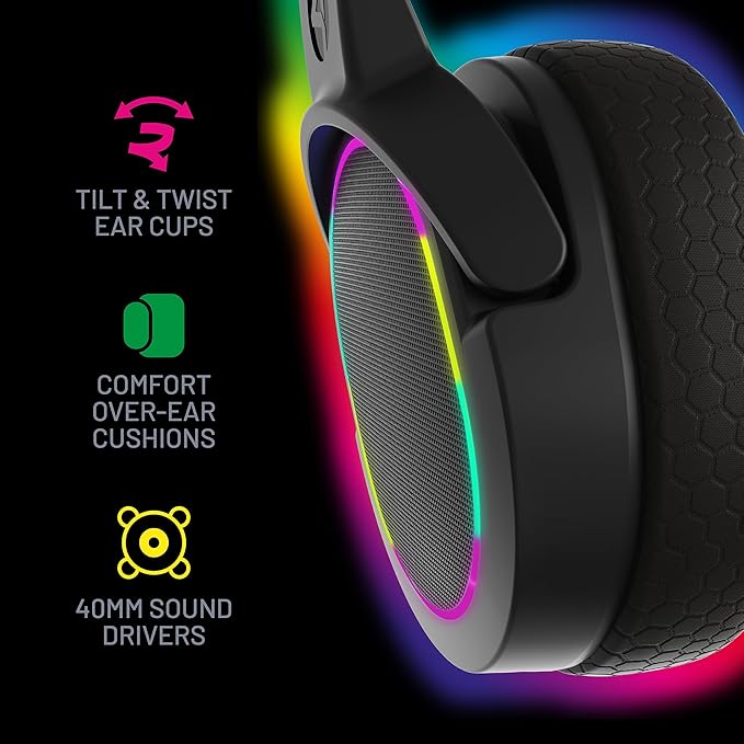 4Gamers Panther Wave - Over Ear Gaming Headset Compatible with PS4/PS5, Xbox, Switch, PC with Flexible Mic, 3.5mm Jack, 1.5m Cable, Lightweight, Comfortable and Durable
