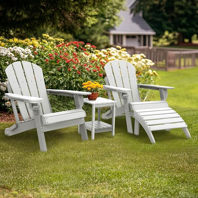 IVY&LANE Outdoor Adirondack Ottoman | Folding | HDPE | White | All Weather | Waterproof Patio Footrest for Adirondack Chair | Poly Lumber Foot Rest for Deck Backyard