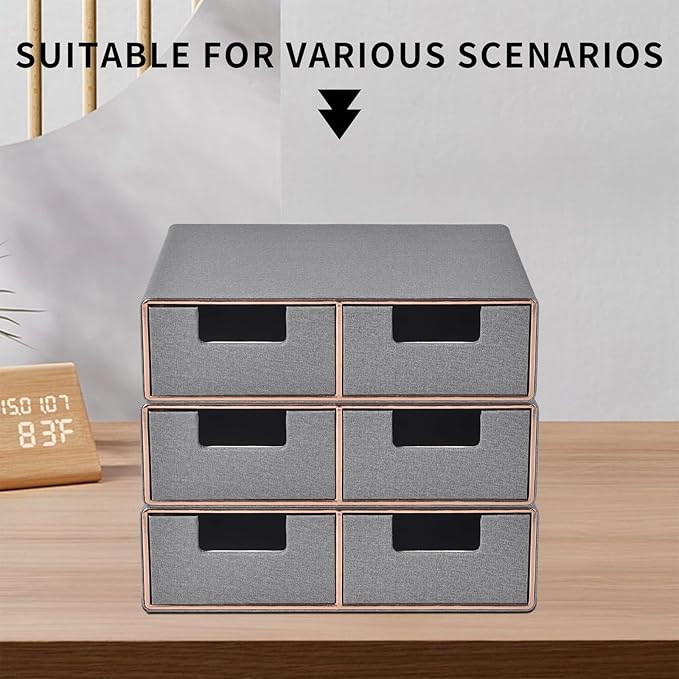 Pu Leather Stackable Desk Drawer Organizer,2-Drawers Desk Caddy for Office Bathroom Bedside Table Dressing Table,Grey