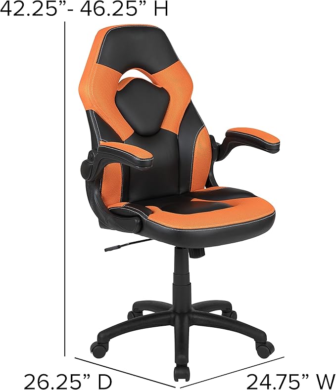 Flash Furniture Red Gaming Desk and Orange/Black Racing Chair Set with Cup Holder and Headphone Hook