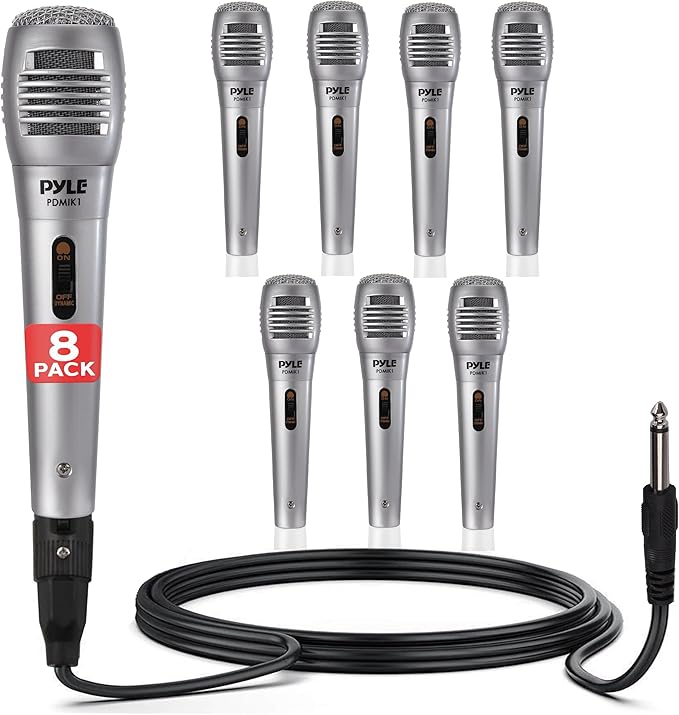 Pyle Professional Dynamic Microphone - 8-Pack Unidirectional Handheld Mic with Built-in Pop Filter, High Signal Output, 6.5 ft. XLR Audio Cable, Ideal for Stage, Karaoke & Studio Performances