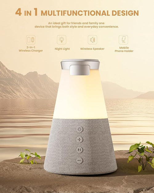 Bluetooth Speaker with Light, 4 in 1 15W Portable Speaker Magnetic Wireless Charger, Portable Bluetooth Speakers with Phone Stand, Men Gifts Dimmable Night Light Speakers, Birthday Gifts for Women