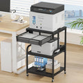 EasyCom Large Printer Stand with Storage Drawer, 5 Adjustable Shelf & 3-Tier Rolling Cart with Industrial Wheels for Desk, Mobile Printer Table for Home Office Fits 3D Printer Scanner Fax Black
