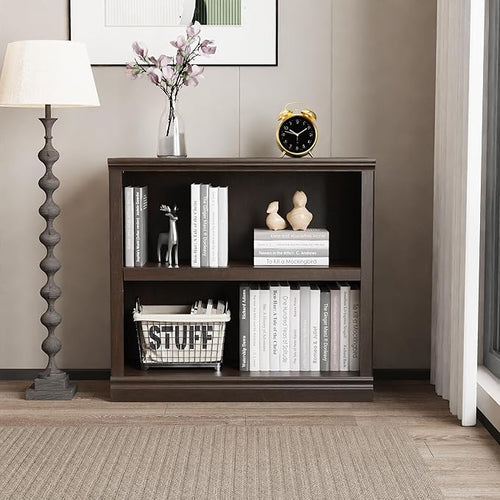 blini 2-Shelf Bookcase Wooden Bookshelves 33in Wide Floor Standing Display Storage Shelves Oak Bookcase for Home Office, Living Room, Bed Room