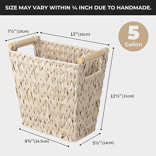 GRANNY SAYS Waterproof Wicker Desk Wastebasket with Handle – Natural (2-Pack, 5 Gal)