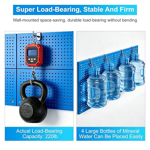 Metal Pegboard Panels 4 Pack, 24" x 12" Heavy Duty Rust-Proof Wall Organizer, Sturdy Steel Storage Board for Garage, Workshop & Craft Room, Blue