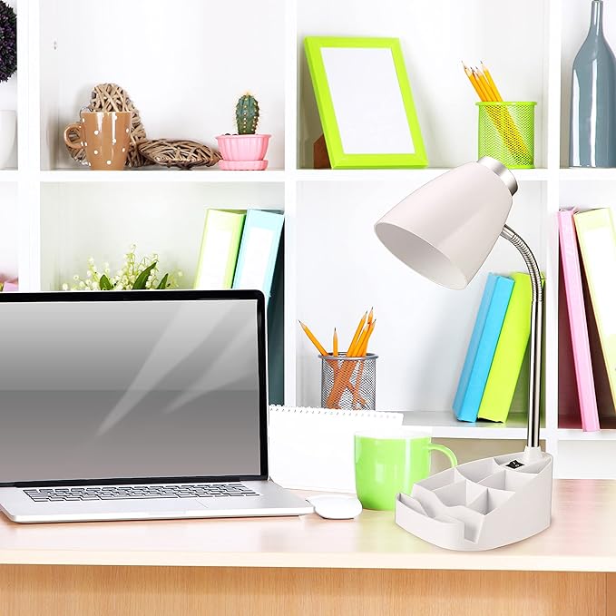 Simple Designs LD1002-WHT Gooseneck Organizer Desk Lamp with iPad Tablet Stand Book Holder, White (Pack of 6)