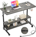 Armocity Rolling Standing Desk with Power Outlets, 39" Manual Height Adjustable Mobile Computer Desk with Wheels, Small Portable Sit Stand Laptop Couch Table for Bed & Sofa Home Office, Grey Oak