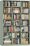 HOSTACK 86" H Triple Wide Bookshelf and Bookcase, 7 Tier Tall Bookshelf with Storage, Large Bookcase with 21 Open Display Storage Shelves, Wood Book Shelf Media CD DVD Storage for Living Room, Green