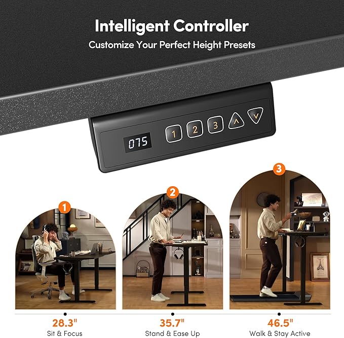 FEZIBO 55 x 24 Inchs Electric Standing Desk, Height Adjustable, Sit Stand Up, Computer Office Desk with Splice Board, Black Frame/Black Top
