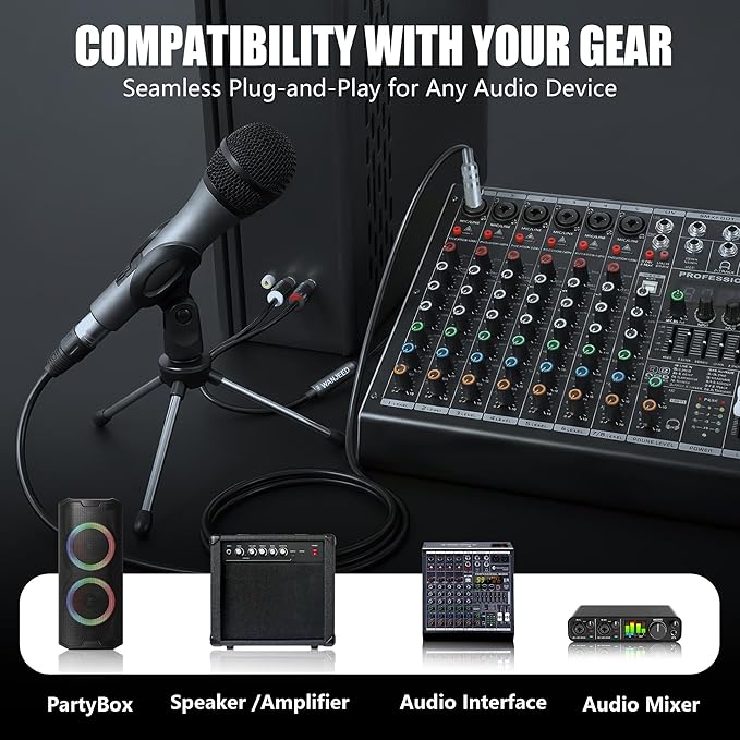 Professional Vocal Microphone for Singing, Dynamic Karaoke Handheld Wired Microphone with 16ft XLR to 1/4" Audio Cable, Studio Mic for Speaker, Amplifier, Mixer and Karaoke Machine