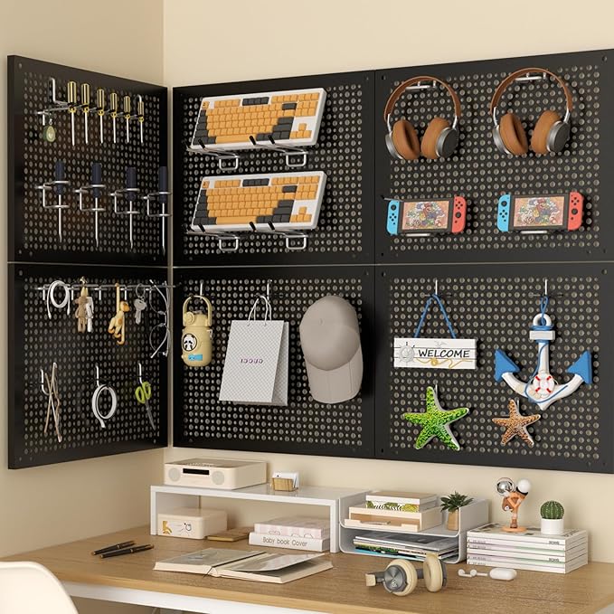 Metal Peg Board Kit with 1/4" Pegboard Accessories,Include 16.5"X13" Peg Board and Extra Thick Pegboard Accessories,Wall Organizer PegBoard Panels Tool Organizer Storage System (128)