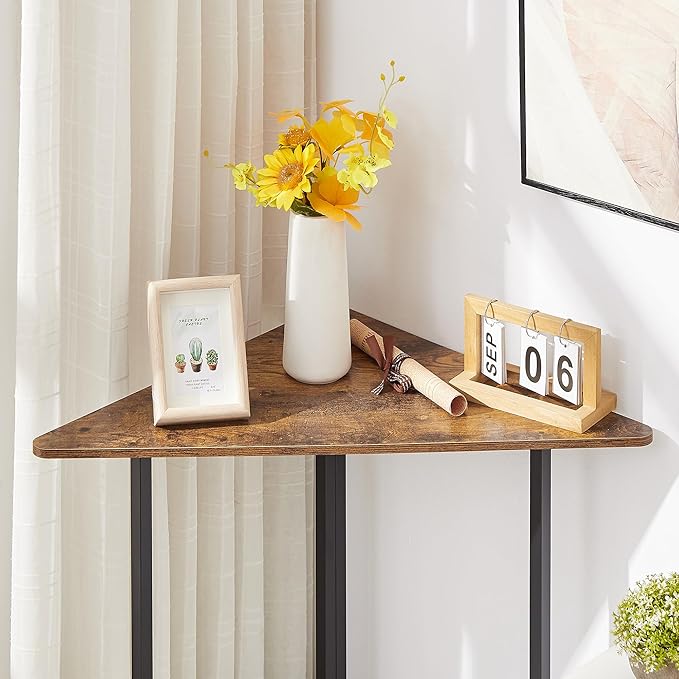 VECELO Corner Desk,Office Tables for Living Room for Small Space Triangle Computer Desk with Steel Frame Corner Shelves with Metal Frame Writing Desk for Workstation Classic Brown 31.1" 2 Set