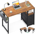 AODK 40 Inch Small Computer Desk with Fabric Drawers, Kids Study Desk for Bedroom, Home Office Desk with Storage Shelf & Bag for Small Space, Vintage