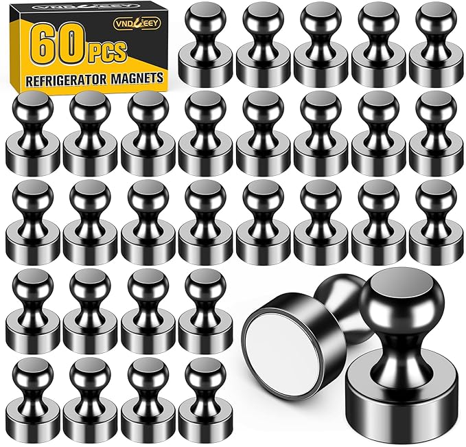 60 Pcs Fridge Magnets, Refrigerator Magnets, Small Strong Magnets, Whiteboard Magnets for Fridge, Magnetic Push Pins for Locker, Kitchen Decor and Accessories, Office, Classroom Organization