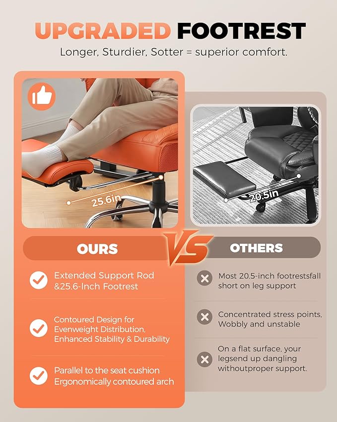 COMHOMA Big and Tall Office Chair with Upgrade Footrest, Heavy Duty Gaming Chair High Back Executive Chair with Spring Lumbar Support for Lower Back Pain Relief, 150°Reclining Adjustable Armrests
