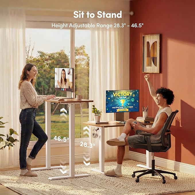 FEZIBO Standing Desk, 55 × 24 Inches Electric Height Adjustable, Sit and Stand Up, Computer Office Desk with Splice Board, Light Rustic