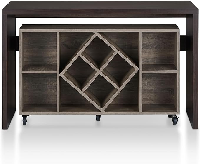 Furniture of America FOA Minshew Solid Wood 2-Piece Convertible Desk with Bookcase Set in Brown
