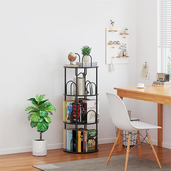 3 Tier Rotating Bookshelf, 360° Spinning Bookshelf Tower, Narrow Corner Book Shelf, Revolving Bookcase Corner Tall Book Shelf for Small Spaces, Bedroom, Living Room, Black