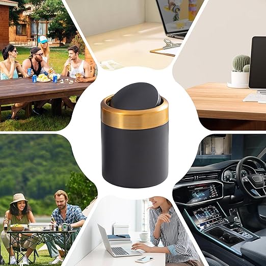 Desktop Refuse Receptacle - Slim Trash Organizer, Petite Waste Carrier | Cute Table Bin, Modern Brushed Metal Lid Mechanism, Elegant Stainless Canister Finish Ideal Home, Kitchenette, Nightstan