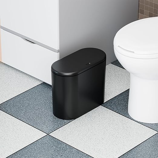 3.17 Gallon Thin Small Black Bathroom Trash Can with Lid,12L Small Pet/Dog Proof Slim Trashcan and Skinny Covered Trash Can,Plastic Covered Wastebasket,Garbage Can for Kitchen,Office,RV,Bedroom,2 Pack