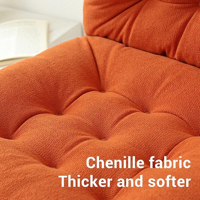 Seat Cushion with Back Support, 31.5 Inch Chenille and PP Cotton Integrated Chair Pad with Fixed Strap for Office Desk and Dining Chairs (Orange)