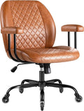 Furmax Ergonomic Home Office Chair Executive Leather Mid Back Desk Chair, Adjustable 360° Swivel Task Chair for Conference Room Study (Brown)