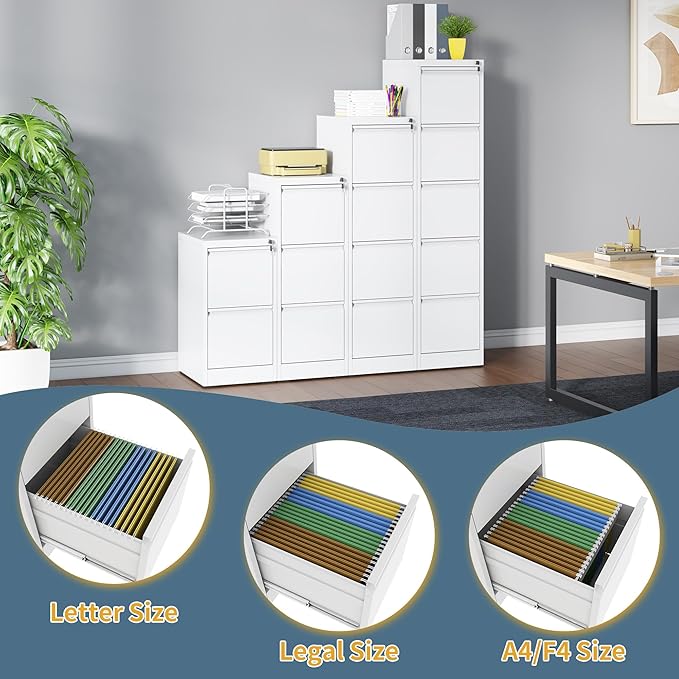 3 Drawer File Cabinet with Lock, Vertical Filing Cabinets for Home Office, Metal Storage Cabinets, Heavy Duty File Cabinet for Letter/Legal/A4/F4 Size Amsseble Required, White