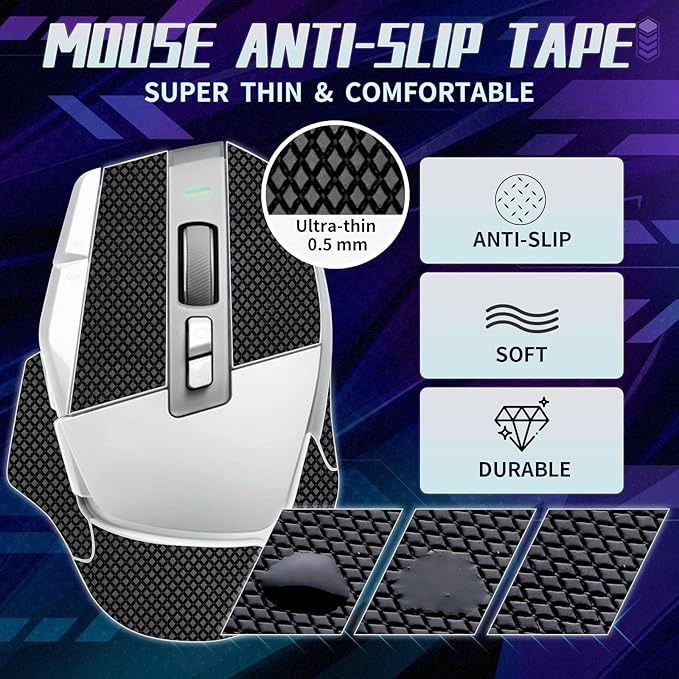 TALONGAMES Mouse Anti Slip Grip Tape Compatible with Logitech G502 X Wired / G502 X Wireless Gaming Mouse, Palm Sweat Absorption, Thin 0.5mm, Cut to Fit, Easy to Apply, Mouse Skin