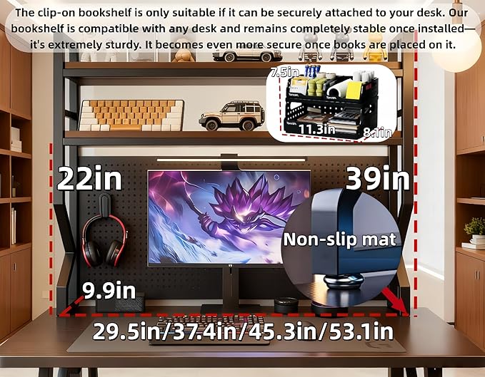 Desktop Bookshelf, pegboard Storage and Organization Rack, Dorm Desk Shelf, Desk Hutch Brown, Office Desk top Storage Rack, Student Desktop Storage,Desk Shelves(Natural+Black, 29.5" Lx9.9 Wx39 H)