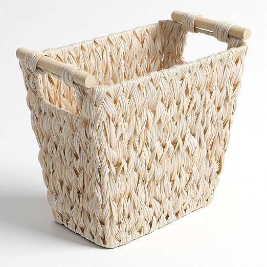 WLLHYF 5 Gallon Wicker Trash Can Handwoven Water Hyacinth Waste Basket Boho Wicker Decor Wastebasket with Handle Waterproof Small Garbage Can for Bedroom Bathroom Office Living Room