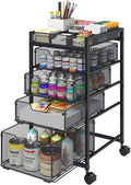 Rolling Utility Cart with 4 Drawers, Craft Organizer and Storage Carts with DIY Divider, Lockable Wheels Storage Organizer for Art Supplies, Store for Brushes & Paints & Small Parts(Patent Pending)
